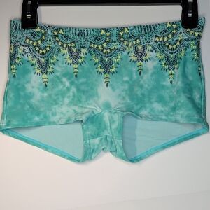 NWT prAna Raya Bottom Women's Large Turquoise Tie Dye Bikini Boy Shorts NEW